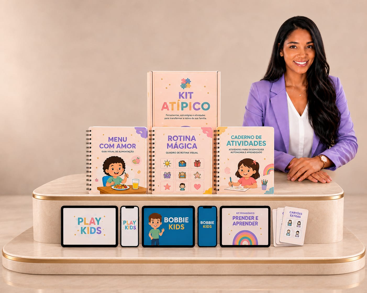 Marta Soraia com o Kit Atípico — menu com amor, rotina mágica, caderno de atividades